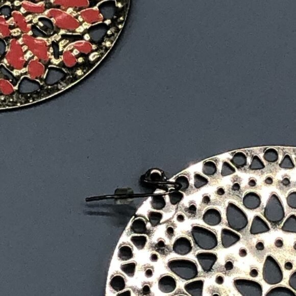 Round big graphic design set 2 gold pink earrings pierced dangle embossed READ - Picture 8 of 10